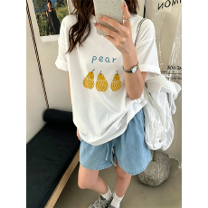 批发韩系纯棉<b class='q'>打底衫</b>夏季新款慵懒宽松水果印花圆领短袖<b class='q'>大码</b>女装T恤