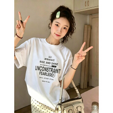 批发21支纯棉-210克 后包领 夏装韩系短袖<b class='q'>T</b><b class='q'>恤</b>女韩版宽松大码<b class='q'>印花</b>