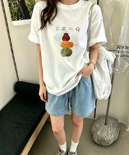 2026 한국 대외 무역 새로운 여름 드레스 한 부서 반팔 티셔츠 여성 한국 스타일 루즈핏 빅 사이즈 프린트