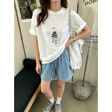批发韩系纯棉<b class='q'>打底衫</b>夏季新款慵懒宽松卡通印花圆领短袖大码女装T恤