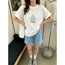 批发21支纯棉-210克 后包领 夏装韩系短袖<b class='q'>T</b><b class='q'>恤</b>女韩版宽松大码<b class='q'>印花</b>