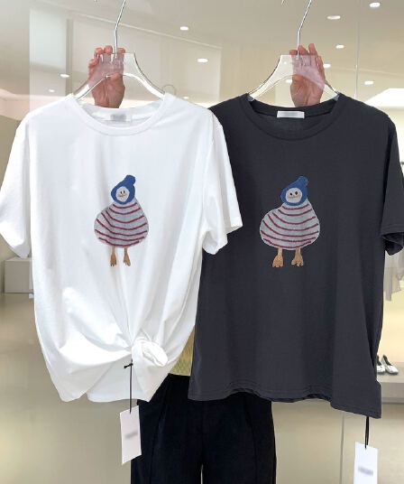 2026 한국 대외 무역 새로운 여름 드레스 한 부서 반팔 티셔츠 여성 한국 스타일 루즈핏 빅 사이즈 프린트