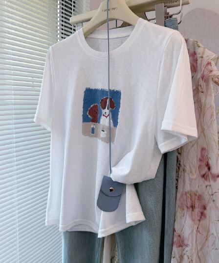 2026 한국 대외 무역 새로운 이후 패키지 칼라 여름 드레스 한 부서 반팔 티셔츠 여성 한국 스타일 루즈핏 빅 사이즈 프린트