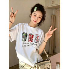 批发官图 21支纯棉-210克 后包领 夏装韩系短袖T恤女韩版宽松大码印花