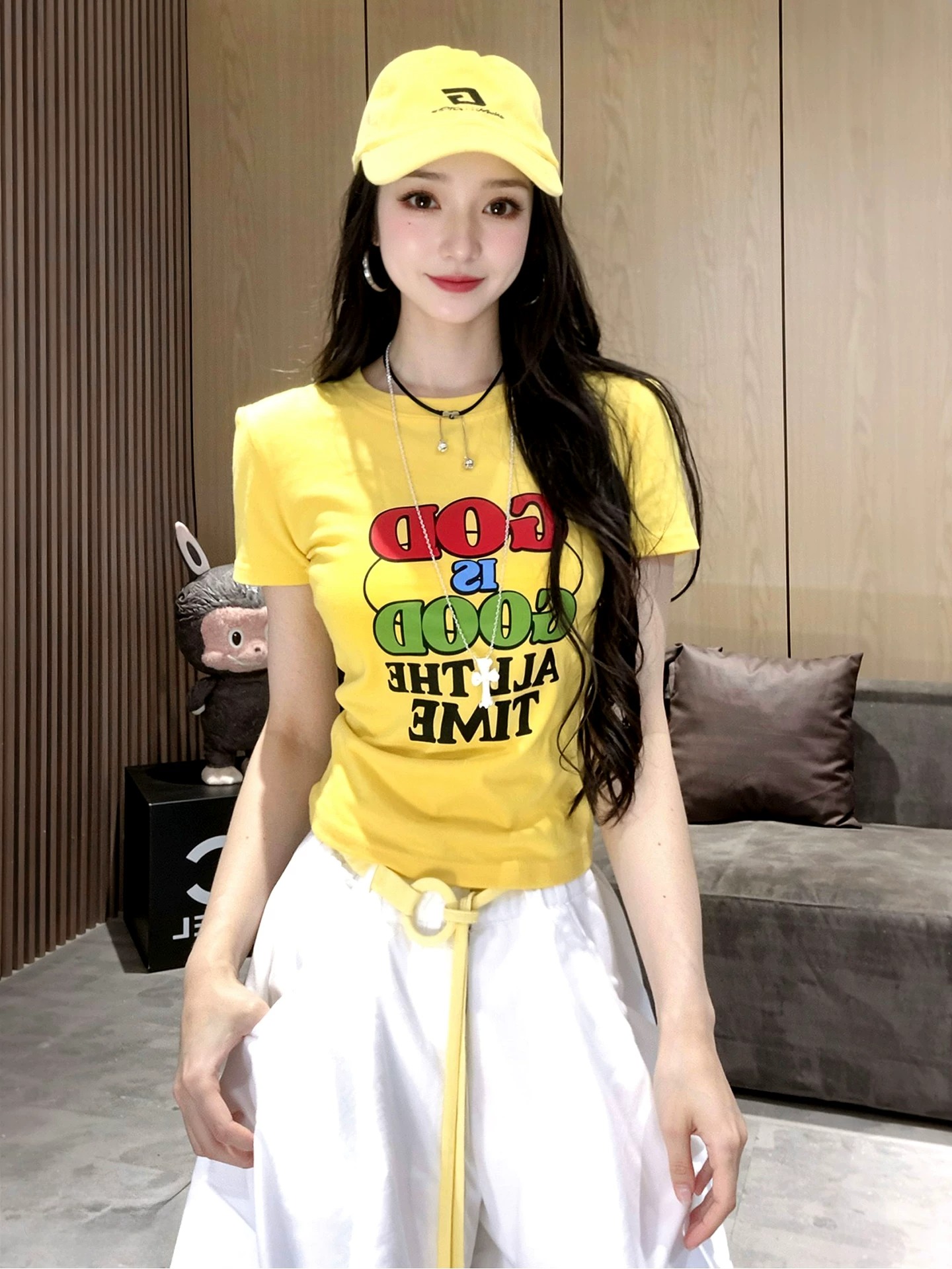 경관 그림 40 순면 220 그램 92 면 8 암모니아 Lun 긍정적 인 어깨 반팔 티셔츠 여성 프린트