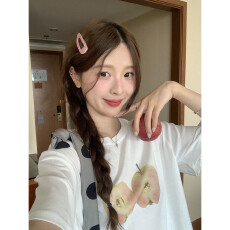 21支纯棉-210克 后包领 夏装韩系短袖T恤女韩版宽松大码印花