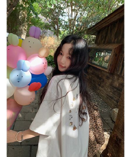 경관 그림 21 순면 210 그램 이후 패키지 칼라 여름 드레스 한 부서 반팔 티셔츠 여성 한국 스타일 루즈핏 빅 사이즈 프린트