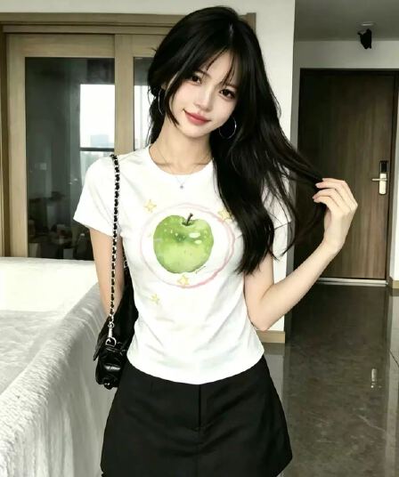 2026 한국 대외 무역 새로운 캐주얼 92 면 8 암모니아 Lun 긍정적 인 어깨 반팔 티셔츠 여성 프린트