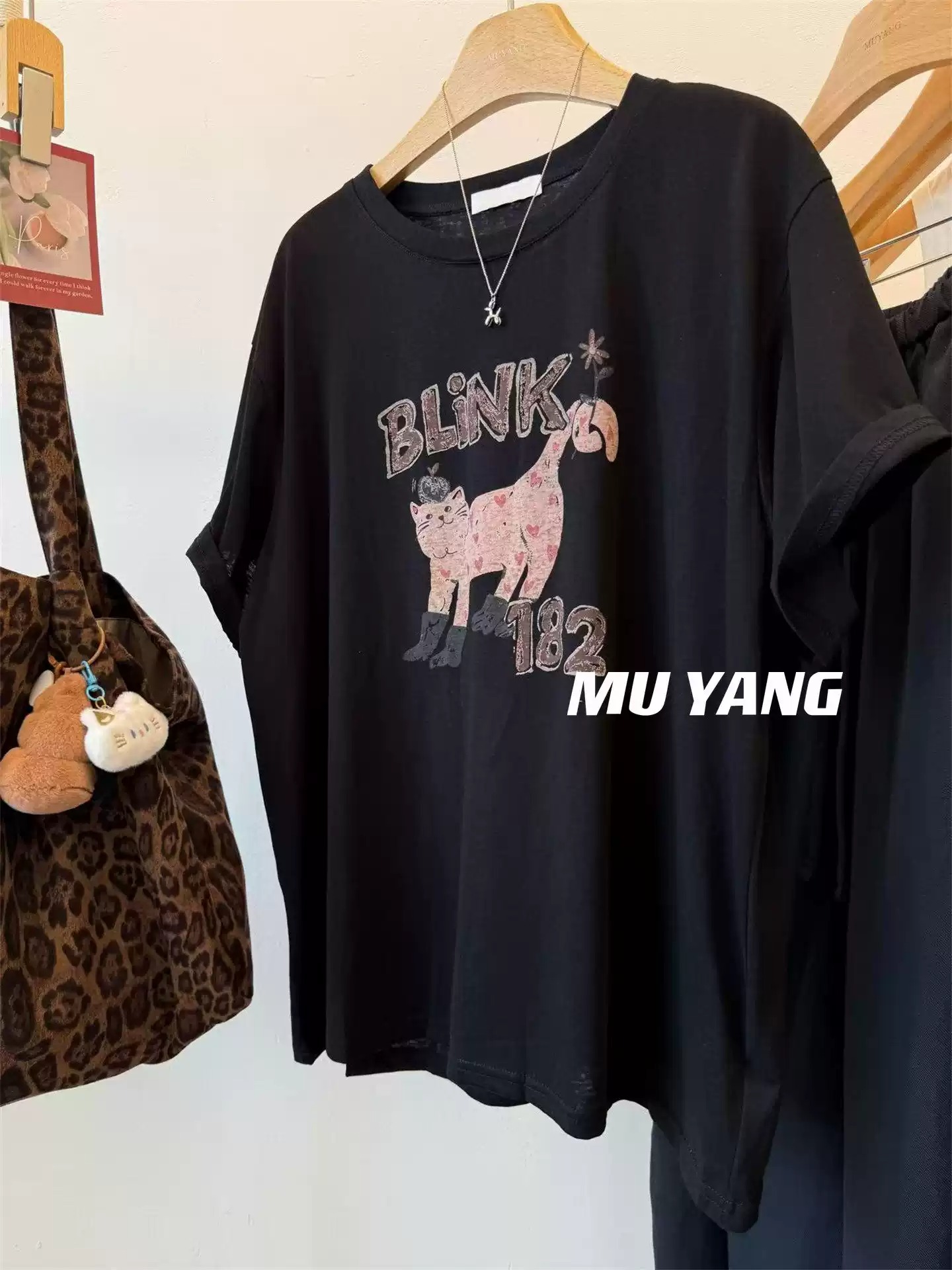 경관 그림 21 순면 210 그램 이후 패키지 칼라 여름 드레스 한 부서 반팔 티셔츠 여성 한국 스타일 루즈핏 빅 사이즈 프린트