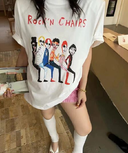 경관 그림 21 순면 210 그램 이후 패키지 칼라 여름 드레스 한 부서 반팔 티셔츠 여성 한국 스타일 루즈핏 빅 사이즈 프린트