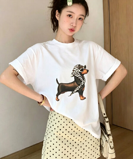 2026 한국 대외 무역 새로운 이후 패키지 칼라 여름 드레스 한 부서 반팔 티셔츠 여성 한국 스타일 루즈핏 빅 사이즈 프린트