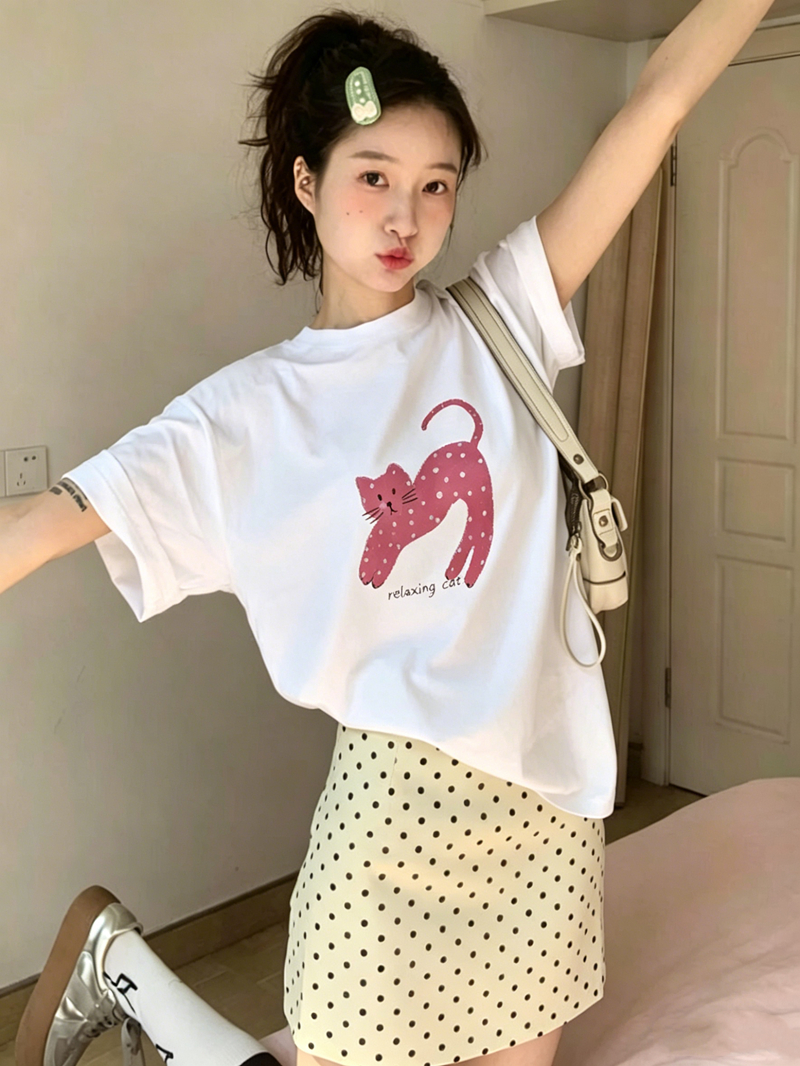 2026 한국 대외 무역 새로운 이후 패키지 칼라 여름 드레스 한 부서 반팔 티셔츠 여성 한국 스타일 루즈핏 빅 사이즈 프린트