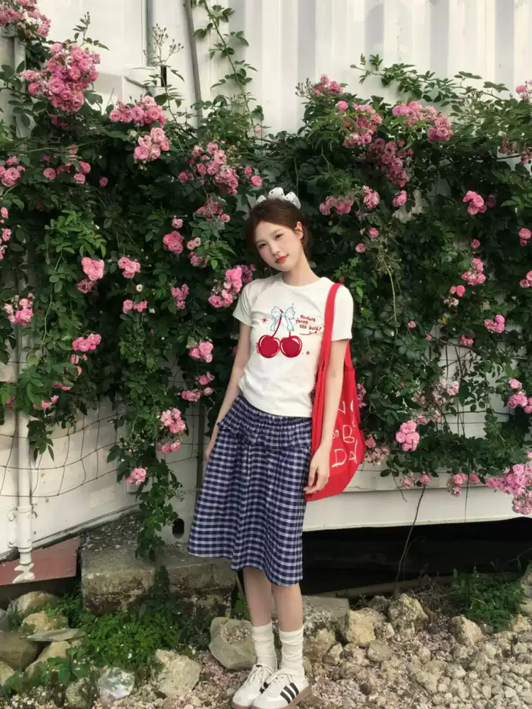 경관 그림 40 순면 220 그램 92 면 8 암모니아 Lun 긍정적 인 어깨 반팔 티셔츠 여성 프린트