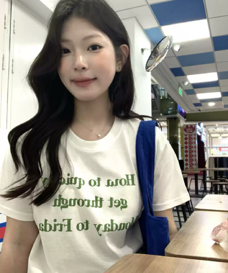 경관 그림 40 순면 220 그램 92 면 8 암모니아 Lun 긍정적 인 어깨 반팔 티셔츠 여성 프린트