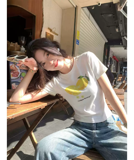 2026 한국 대외 무역 ~ 중 패션 다용도 92 면 8 암모니아 Lun 긍정적 인 어깨 반팔 티셔츠 여성 프린트