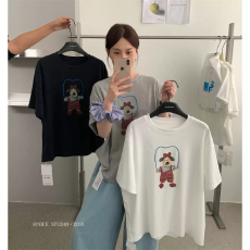 批发21支纯棉-210克 后包领 夏装韩系短袖<b class='q'>T</b><b class='q'>恤</b>女韩版宽松大码印花