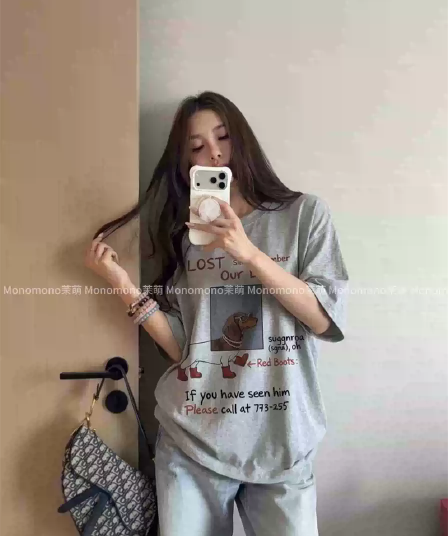 경관 그림 21 순면 210 그램 이후 패키지 칼라 여름 드레스 한 부서 반팔 티셔츠 여성 한국 스타일 루즈핏 빅 사이즈 프린트