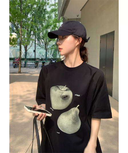 경관 그림 21 순면 210 그램 이후 패키지 칼라 여름 드레스 한 부서 반팔 티셔츠 여성 한국 스타일 루즈핏 빅 사이즈 프린트
