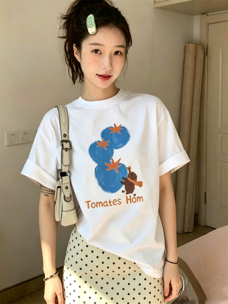 2026 한국 대외 무역 새로운 이후 패키지 칼라 여름 드레스 한 부서 반팔 티셔츠 여성 한국 스타일 루즈핏 빅 사이즈 프린트