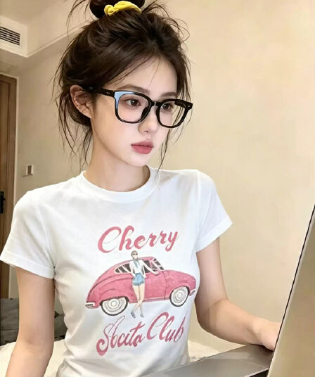 경관 그림 정가 40 순면 220 그램 92 면 8 암모니아 Lun 긍정적 인 어깨 반팔 티셔츠 여성 프린트