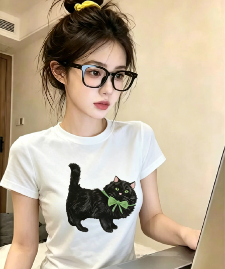 경관 그림 정가 40 순면 220 그램 92 면 8 암모니아 Lun 긍정적 인 어깨 반팔 티셔츠 여성 프린트