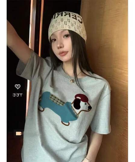 경관 그림 21 순면 210 그램 이후 패키지 칼라 여름 드레스 한 부서 반팔 티셔츠 여성 한국 스타일 루즈핏 빅 사이즈 프린트