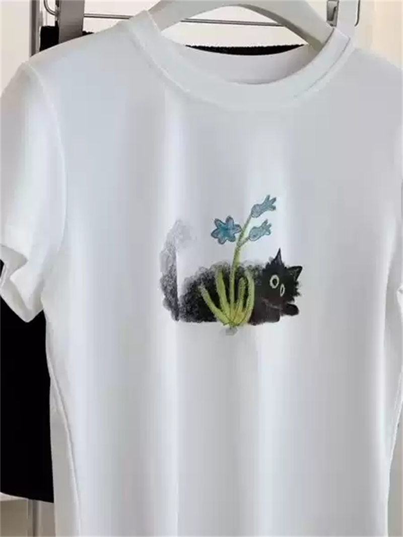 경관 그림 40 순면 220 그램 92 면 8 암모니아 Lun 긍정적 인 어깨 반팔 티셔츠 여성 프린트
