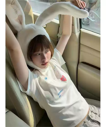 경관 그림 40 순면 220 그램 92 면 8 암모니아 Lun 긍정적 인 어깨 반팔 티셔츠 여성 프린트