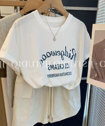 경관 그림 21 순면 210 그램 이후 패키지 칼라 여름 드레스 한 부서 반팔 티셔츠 여성 한국 스타일 루즈핏 빅 사이즈 프린트