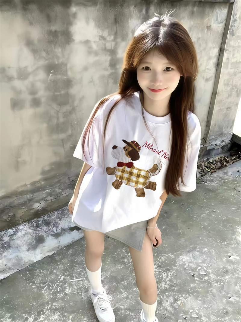 경관 그림 21 순면 210 그램 이후 패키지 칼라 여름 드레스 한 부서 반팔 티셔츠 여성 한국 스타일 루즈핏 빅 사이즈 프린트