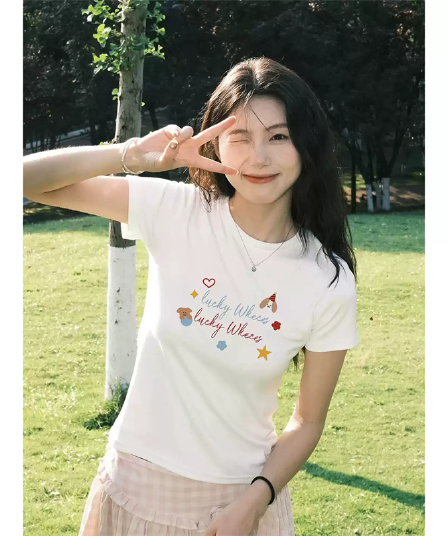 2026 한국 대외 무역 새로운 순면 220 그램 92 면 8 암모니아 Lun 긍정적 인 어깨 반팔 티셔츠 여성 프린트