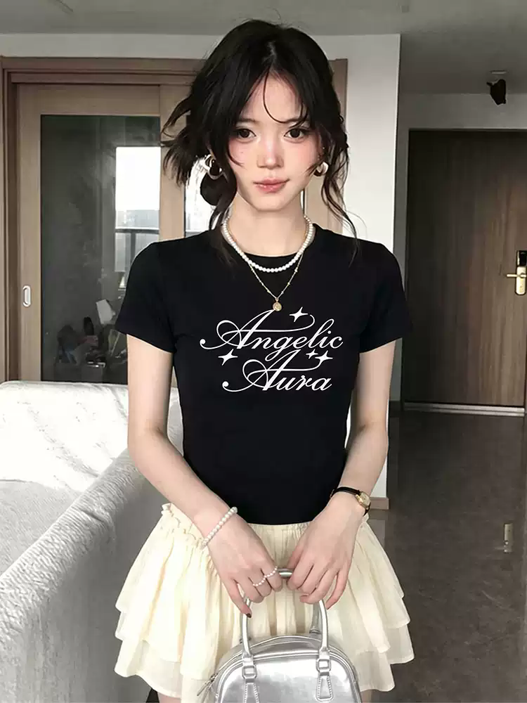 2026 한국 대외 무역 새로운 220 그램 92 면 8 암모니아 Lun 긍정적 인 어깨 반팔 티셔츠 여성 프린트