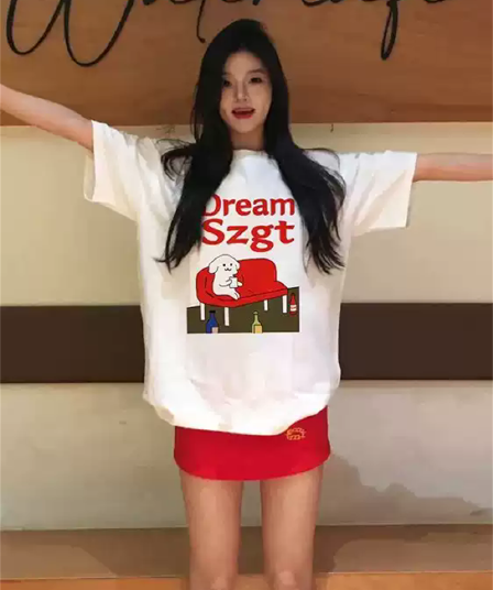 2026 한국 대외 무역 새로운 이후 패키지 칼라 여름 드레스 한 부서 반팔 티셔츠 여성 한국 스타일 루즈핏 빅 사이즈 프린트