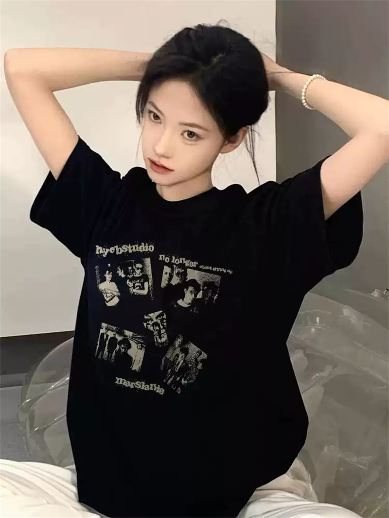 경관 그림 21 순면 210 그램 이후 패키지 칼라 여름 드레스 한 부서 반팔 티셔츠 여성 한국 스타일 루즈핏 빅 사이즈 프린트