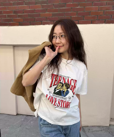 경관 그림 21 순면 210 그램 이후 패키지 칼라 여름 드레스 한 부서 반팔 티셔츠 여성 한국 스타일 루즈핏 빅 사이즈 프린트