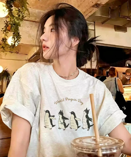 2026 한국 대외 무역 새로운 이후 패키지 칼라 여름 드레스 한 부서 반팔 티셔츠 여성 한국 스타일 루즈핏 빅 사이즈 프린트