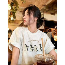 官图 21支纯棉-210克 后包领 夏装韩系短袖T恤女韩版宽松大码印花
