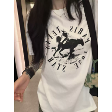 官图 21支纯棉-210克 后包领 夏装韩系短袖T恤女韩版宽松大码印花