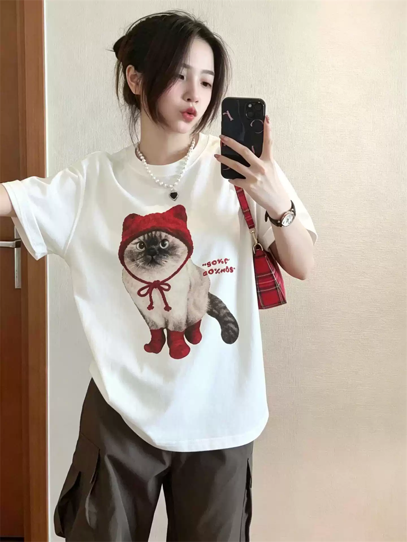 경관 그림 21 순면 210 그램 이후 패키지 칼라 여름 드레스 한 부서 반팔 티셔츠 여성 한국 스타일 루즈핏 빅 사이즈 프린트