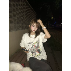 2026韩国外贸新款夏装韩系短袖T恤女韩版宽松大码印花
