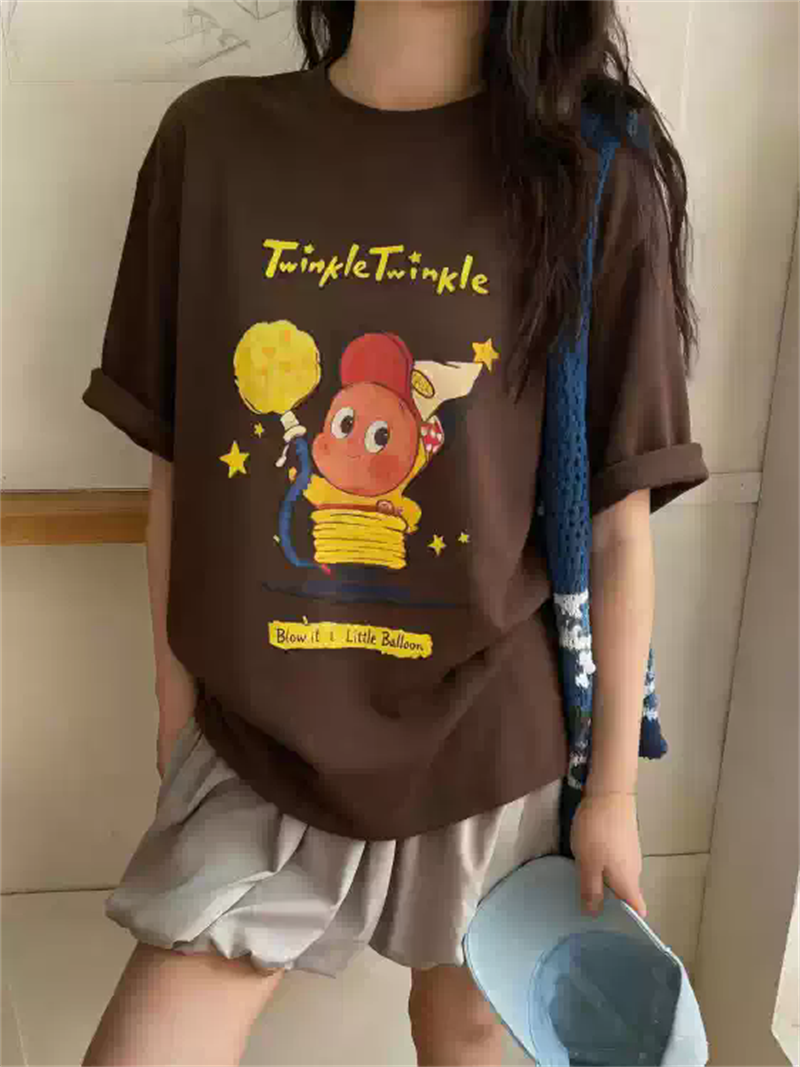 경관 그림 21 순면 210 그램 이후 패키지 칼라 여름 드레스 한 부서 반팔 티셔츠 여성 한국 스타일 루즈핏 빅 사이즈 프린트