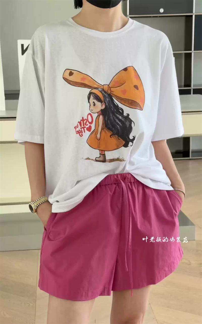 경관 그림 21 순면 210 그램 이후 패키지 칼라 여름 드레스 한 부서 반팔 티셔츠 여성 한국 스타일 루즈핏 빅 사이즈 프린트