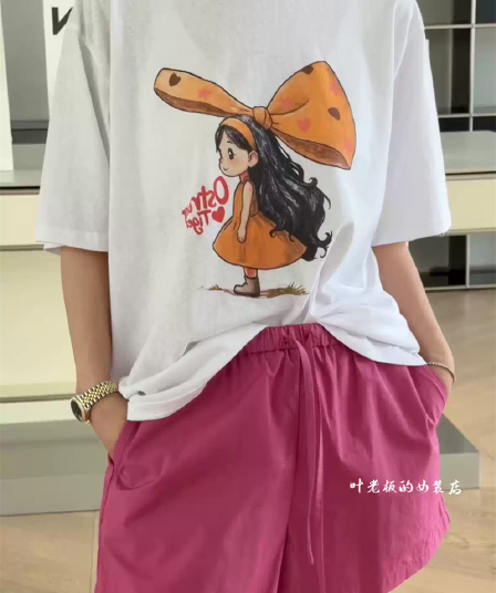 경관 그림 21 순면 210 그램 이후 패키지 칼라 여름 드레스 한 부서 반팔 티셔츠 여성 한국 스타일 루즈핏 빅 사이즈 프린트