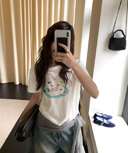 2026 한국 대외 무역 새로운 220 그램 92 면 8 암모니아 Lun 긍정적 인 어깨 반팔 티셔츠 여성 프린트