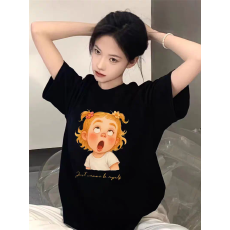 官图 21支纯棉-210克 后包领 夏装韩系短袖T恤女韩版宽松大码印花