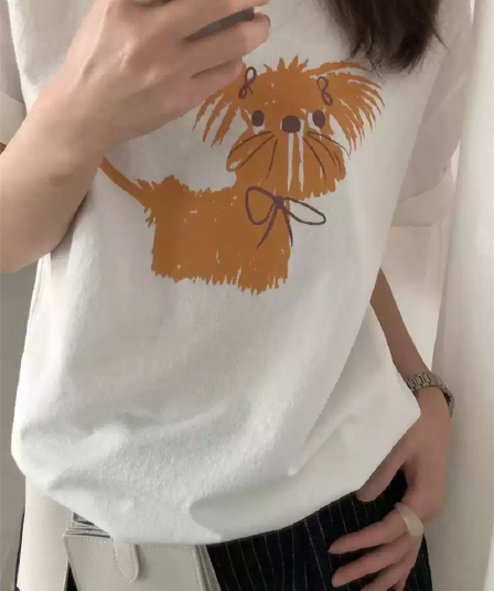 경관 그림 21 순면 210 그램 이후 패키지 칼라 여름 드레스 한 부서 반팔 티셔츠 여성 한국 스타일 루즈핏 빅 사이즈 프린트