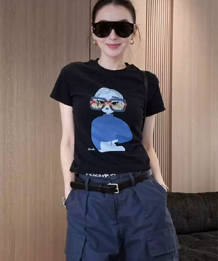 경관 그림 정가 40 순면 220 그램 92 면 8 암모니아 Lun 긍정적 인 어깨 반팔 티셔츠 여성 프린트