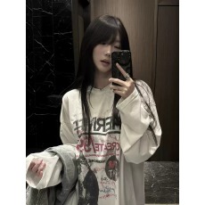2026韩国外贸新款纯棉-210克 秋装长袖T恤女宽松上衣印花