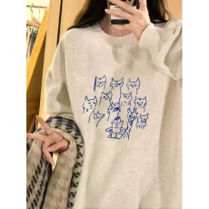 薄款/加绒 秋冬装加绒圆领卫衣女印花