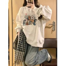批发官图 实价 华棉复合-薄款/加绒 秋冬装加绒圆领卫衣女印花<b class='q'>宝宝</b>绒